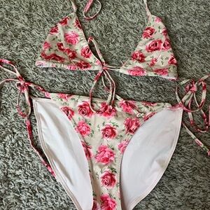 LoveShackFancy Pink and White Floral Bikini